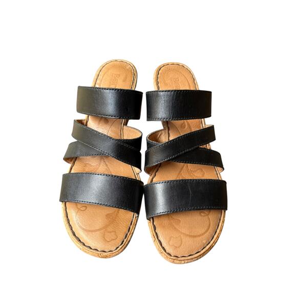 Born Black Strappy Slip on Cork Wedge Platform Sandals - 10 - Picture 3 of 10